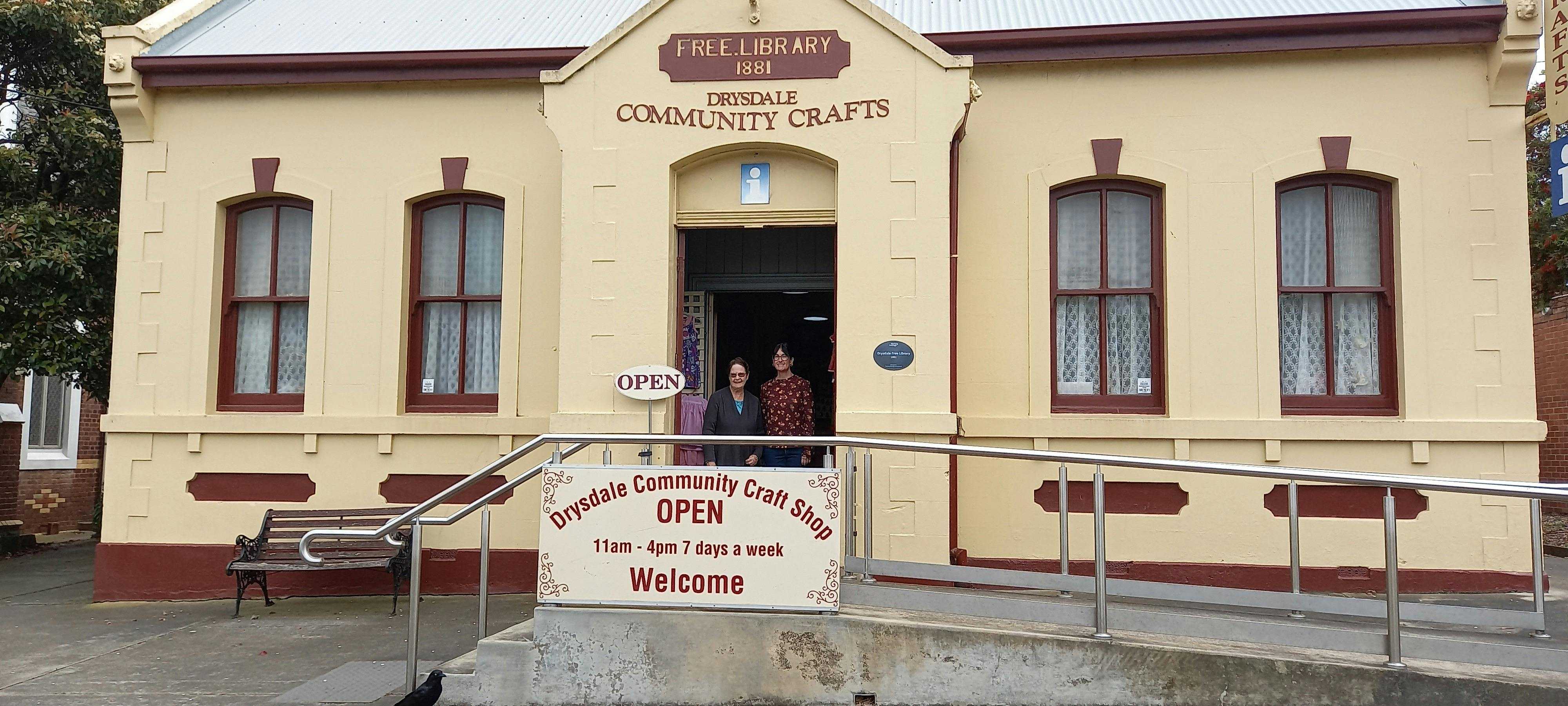 Entrance to Drysdale Community Craft Shop in the former free library
