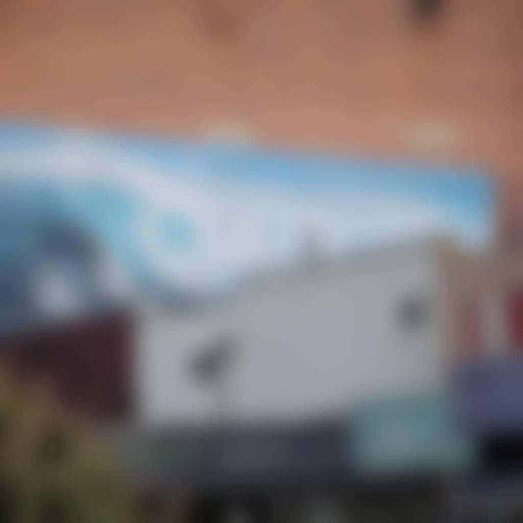 Dolphins in wave mural Wynnes building Yarram