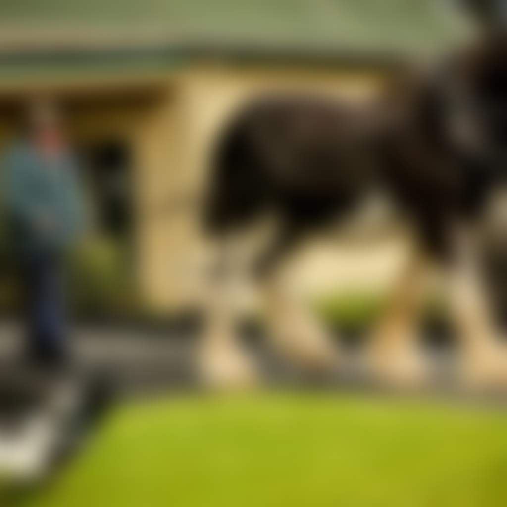 Old Gippstown Heritage Park man walking behind clydesdale with reins