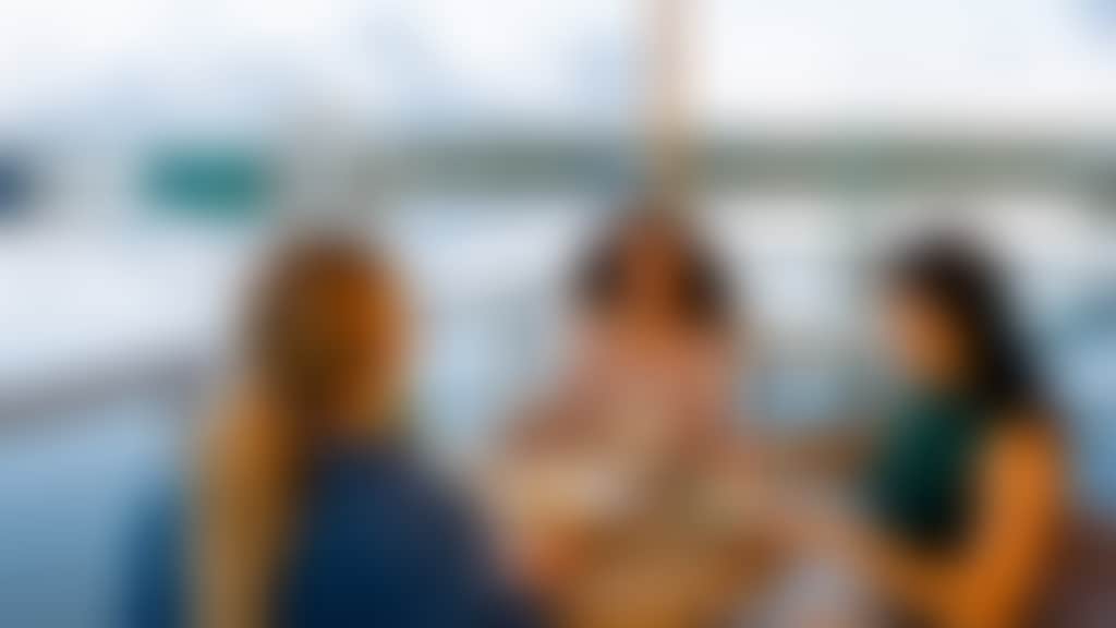 Sodafish ladies dining at floating seafood restaurant at Lakes Entrance