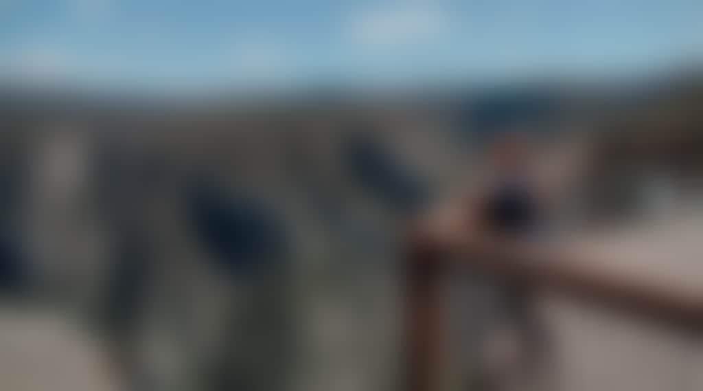 Woman standing on boardwalk overlooking Little River Gorge