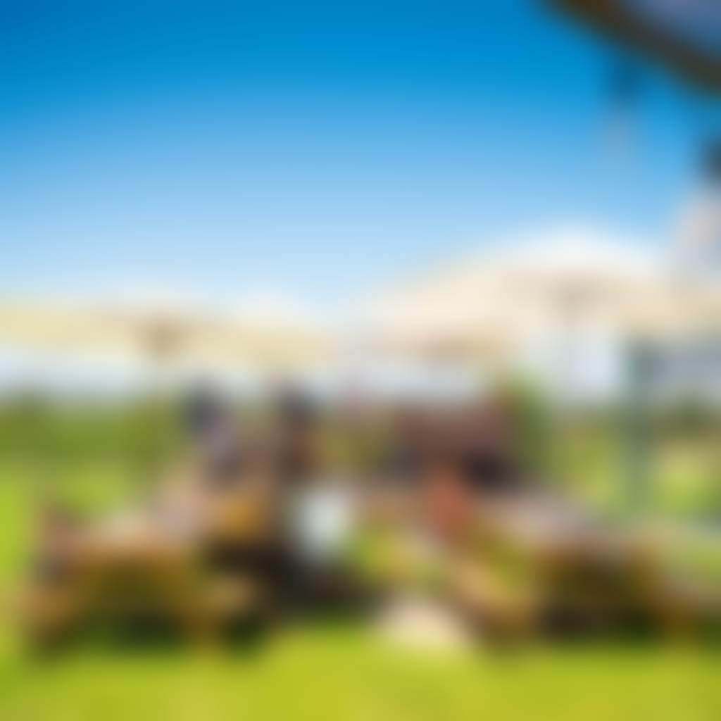 Vines on Avon Winery Maffra customers outside at picnic tables under umbrellas