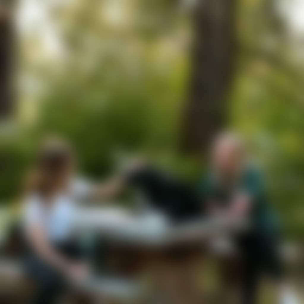 Dog on table with two people at The Gurdies Reserve