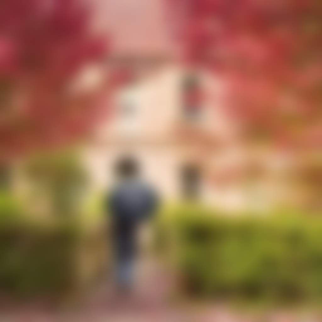 Windsor House Walhalla woman with umbrella opening gate surrounded by autumn leaves