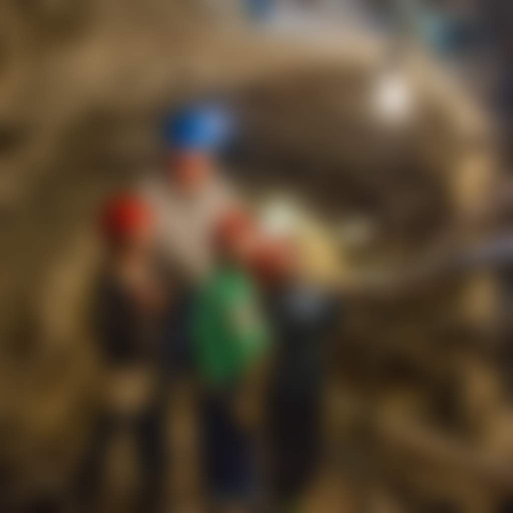 State Coal Mine family in underground mine walking through a lit tunnel