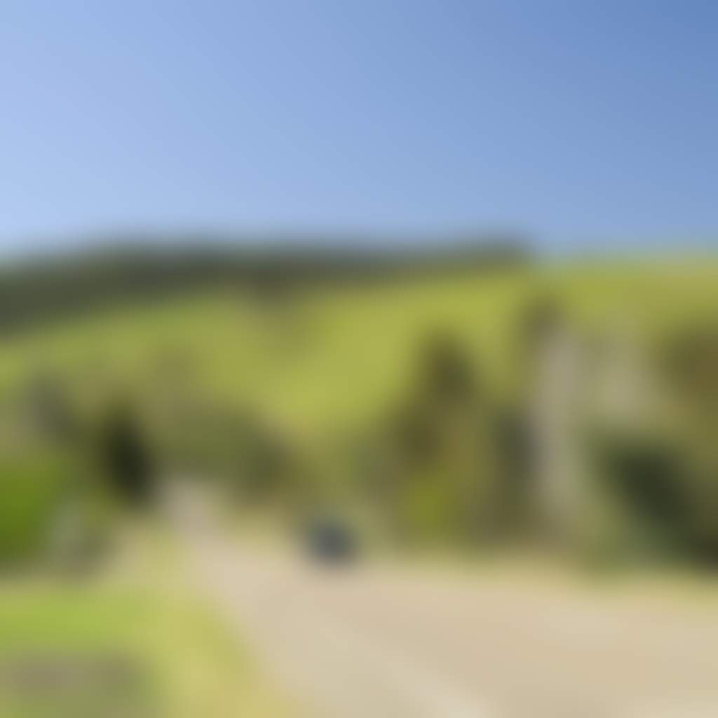 Car Driving Past Rolling Hills on the Great Alpine Road