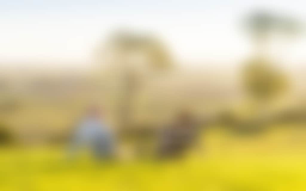 Couple drinking wine on the grass at sunset at Lightfoot Wines
