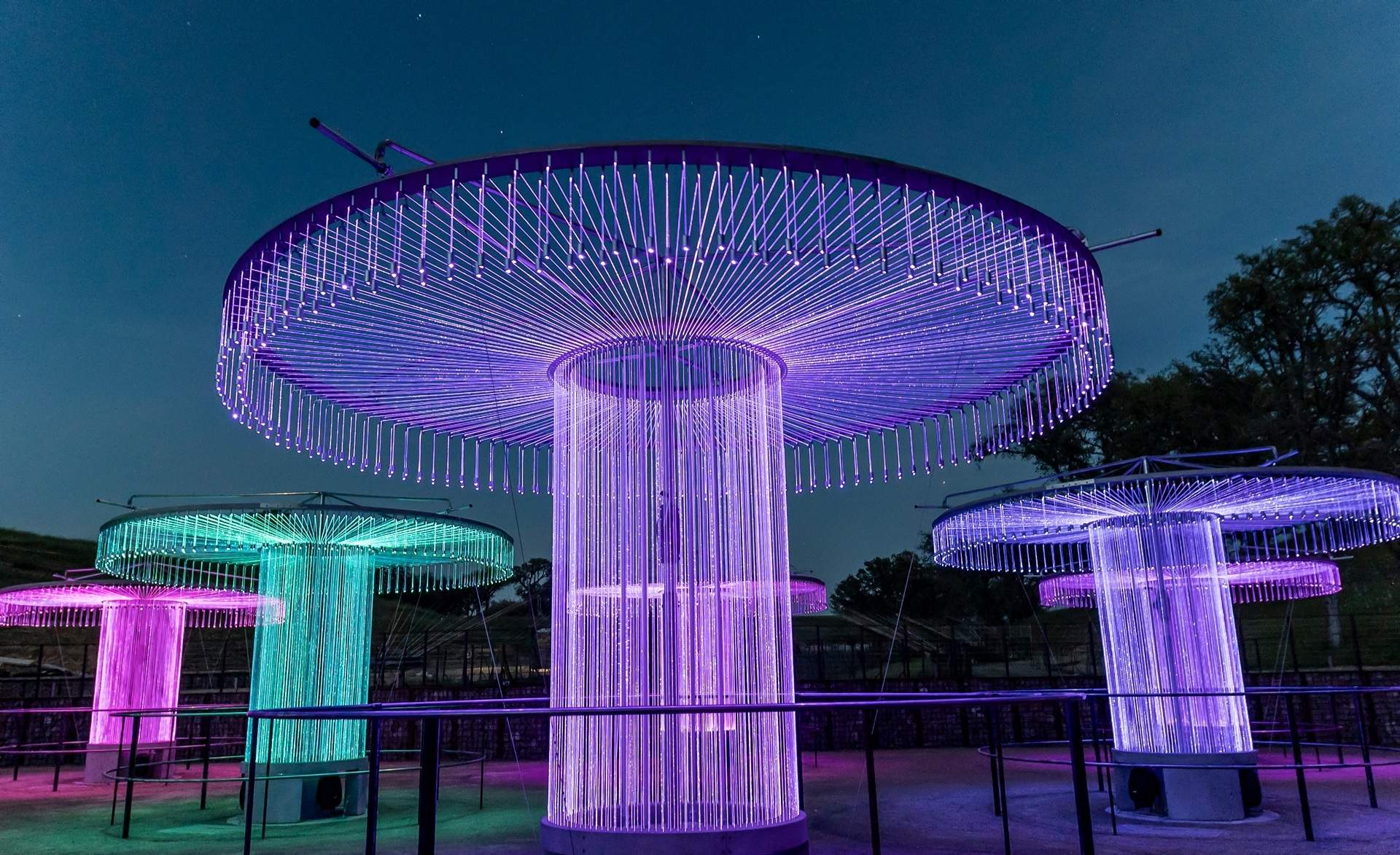 A view of the fluorescent lights of the Fibre Optic Symphonic Orchestra at dusk